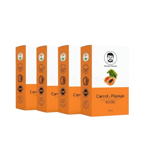 Image of Doctor Farmer Carrot & Papaya Handmade Bath Soap Pack of 4 | Natural Coconut Oil Moisturizing Soap for Skin Brightening | Daily Bath Soap for Soft & Healthy-Looking Skin | For Men & Women