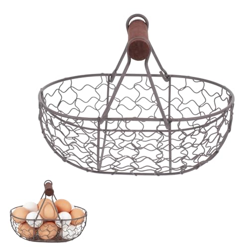 Eierhalter Arbeitsplatte mit Griff, Bauernhaus-Eierkorb Aus Metalldraht Zum Sammeln Frischer Eier Mit Rundem Griff Altmodischer Draht-Aufbewahrungskorb Für Eierkorbhalter Auf Der Arbeitsplatte Ostern