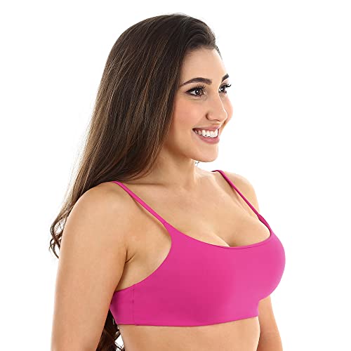 Top Biquíni Regata Cropped com Bojo Removível Alça Fina Forrado Sutiã Feminino Cor:Pink;Tamanho:P