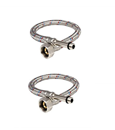 2 x Flexible Tap Tails 1/2" / Length - 400mm / BSP Thread Stainless Steel Braided Flexi Water Hose Flexipipe Long End