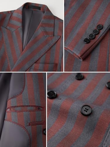Men's Suits 2-Piece Set Double Breasted Peak Lapel Striped Tuxedo Jacket & Pants for Wedding, Prom, Business4