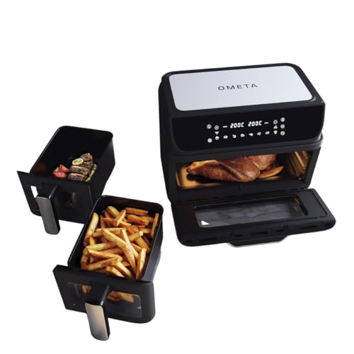 OMETA Air Fryer & Air Fryer Oven Combo, 10 Cooking Methods, Oil Free Cooking, Non-Stick Dual Zone, 12L Interchangeable