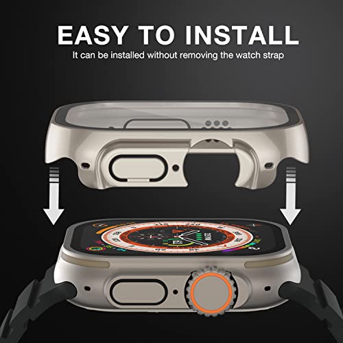 Image of Case Compatible with Apple Watch Ultra 49mm with Built-in Tempered Glass Screen Protector, All-Around Ultra-Thin Bumper Full Cover Hard PC Protective Case for iWatch, Starlight
