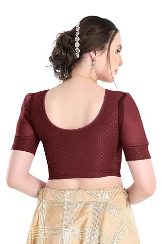 Image of FINESTFIT Stay On Trend Fashion 100% Cotton Readymade Blouses for Women,Round Neckline with Organza Balloon Sleeves.