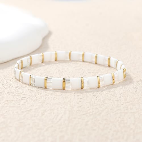 Image of KELITCH Women Stretch Bracelets Mixed Tila Seed Beaded Bracelets Lucky Jewelry for Women Lovers