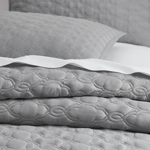 Bourina Embroidery Quilt Set Coverlet Set 3-Piece Microfiber Bedspread Included 2 Shams And 1 Quilt, King Size 104" X 92" Grey #TOP1