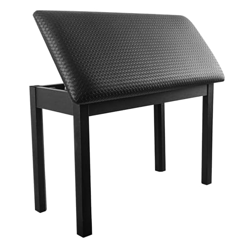 Duet Piano Bench with Storage for Music Books, Waterproof Synthetic Leather Padded Stool, Oak Wood...