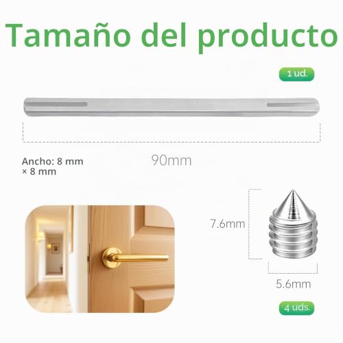 Miniatura 2 de Vástago Cuadrado Para Manija De Puerta 8 Mm X 90 Mm Inserto De Acero Con 4 Tornillos M6, Apto Para Cerraduras Y Manijas Interiores Fácil Instalación, Resistente A La Corrosión