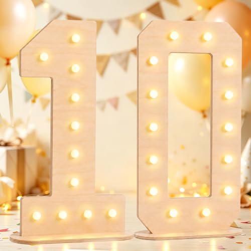 Pooqla 10th Birthday Decorations, 17.3 in Tall Wooden Light Up Numbers