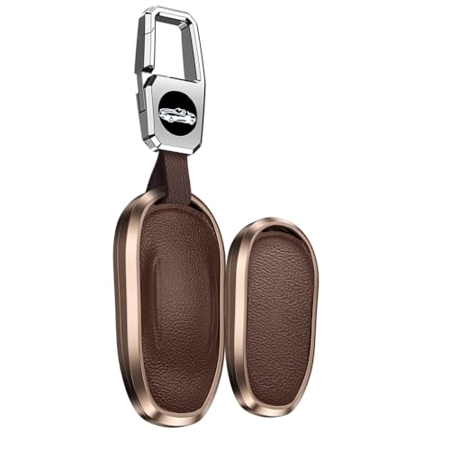 Coque clé Tesla marron en cuir véritable | Étui protection clé voiture brown