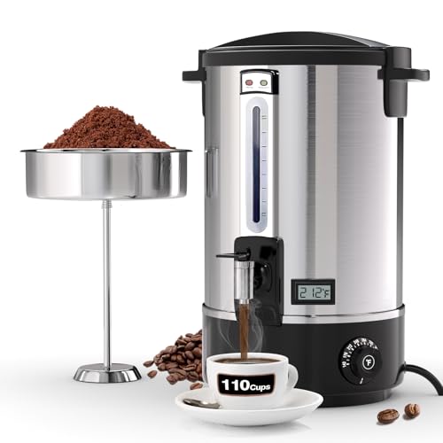 Nalison Commercial Coffee Urn, 110-Cup 16L Fast Brew Stainless Steel Hot Beverage Dispenser with...