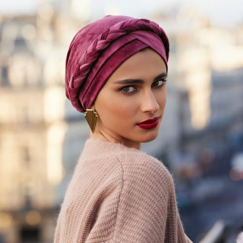 Image of DRESHOW Turban Pre-Tied Twisted Hat Thread African Head Wraps for Black Women Chemo Cancer Cap Braid Hair Cover