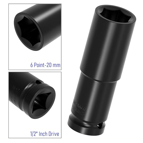 Image of 1 /2 inch Inch Drive by 20mm Deep Impact Socket, Heat-Treated CR-V Steel 3 Inch Length, 6-Point Metric Sizes