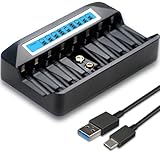 Shitanchao 9 Independent Ports USB AA/AAA/9V Fast Charger 8PCS NiMh/NiCd AA/AA & 1PC NiMh/NiCd/Li-ion Square 9V Battery with LCD Display(1 Black Charger Only)