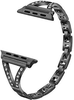 amhello Pulseiras de relógio femininas em forma de V de diamantes de metal compatíveis com Apple Watch Band 42 mm 44 mm iwatch SE Series 6 5 4 3 2 1 fivela de metal ajustável feminina moderna pulseira brilhante para 42 44 mm preta