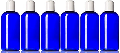 Newday Bottles, 4 Oz Empty Plastic Bottles BPA-Free Made in USA with Disc Cap Lids, Pack of 6 (Blue with White Cap)