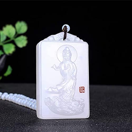 Pendentif Guanyin pour femme collier en pierre blanche naturelle fait main