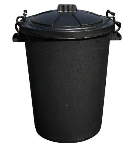 KetoPlastics Outdoor Waterproof Food Bin with Clip Locking Lid Black, Waste, Dustbin, Council (80 Litre Black with Plastic Handles)