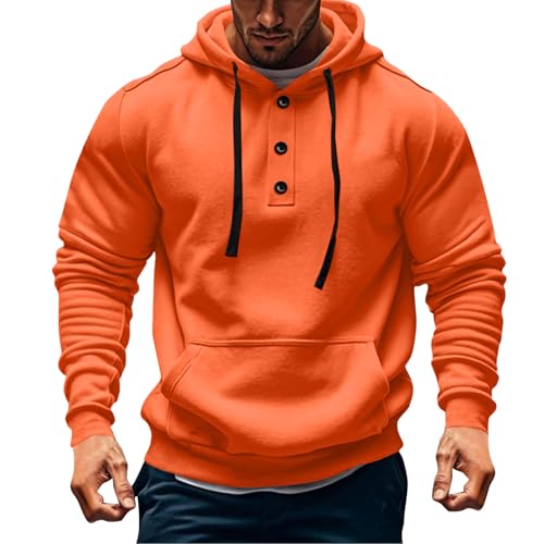 Hoodies For Men Button Down Jogger Cargo Sweatshirt Fall Fleece Long Sleeve Drawstring Pullover With Kangaroo Pocket