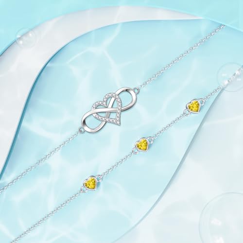Image of Dorunmo 925 Sterling Silver Infinity Heart Birthstone Anklet Bracelets for Women Best Mother's Day Birthday Jewelry for Wife Girlfriend Mom Her