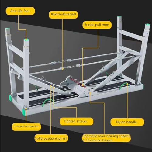 Platforma robocza z rusztowaniem składanym, regulowana wysokość, drabina wieżowa ze stali węglowej, nośność 400 kg, wielofunkcyjny stołek i ławka, 160 cm