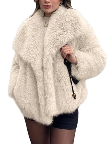 Shiyifa Faux Fur Coat for Women Fluffy Faux Fur Jacket Long Sleeve Open Front Cropped Fuzzy Outerwear