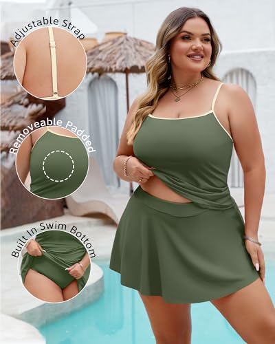Womens Plus Size Tankini Swimsuits Full Coverage 2 Piece Bathing Suit Tummy Control High Waisted Swim Skirt4
