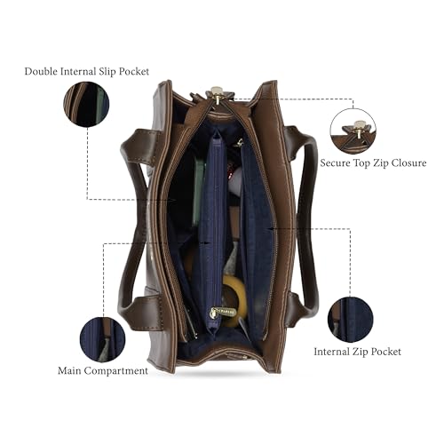Image of Caprese Primea Medium Tote Bag for Women with Adjustable & Detachable Straps | Stylish, Durable, Multi-Compartment Design for Work, Travel, Shopping | Large Capacity, Ideal for Tab