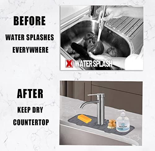 Fuakul Silicone Faucet Handle Drip Catcher Tray Sink Splash Guard Behind Faucet Kitchen Faucet Drip Catcher Mat For Drip Protector Splash Drying Countertop (Gray,1), ‎14.6 X 5.5 X 0.36 Inches #TOP4