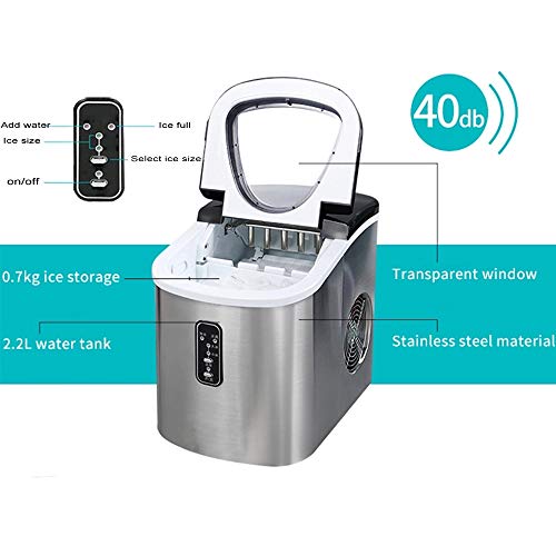 Máquina portátil fabricadora de hielo para mostrador, cubos de hielo listos en 6 minutos, produce 33 libras de hielo en 24 horas, ideal para fiestas y bebidas mezcladas, fabricadora eléctrica de hielo de 2,2 L con cuchara y canasta para hielo miniatura 3