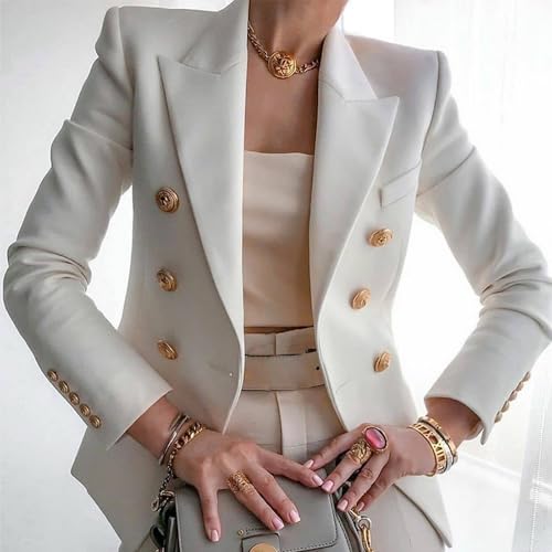 Blazers for Women Business Casual Gold Button Work Office Jackets Blazer Open Front Long Sleeve Lapel Jacket Outfits3