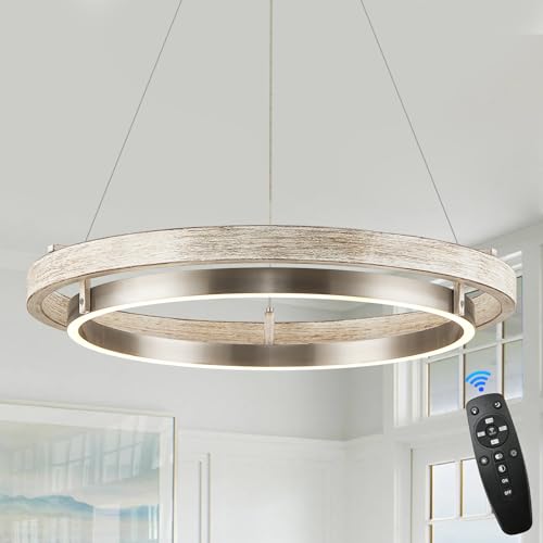 Image of LED Ring Chandelier Weathered Wood Brushed Nickel Chandeliers Dimmable