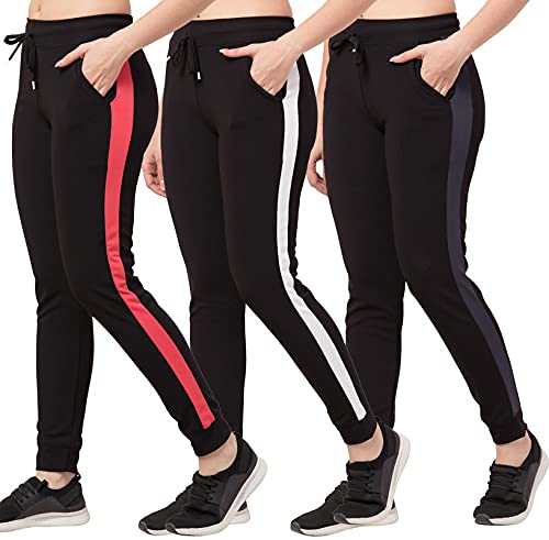 Women's Slim Fit Polyester Trackpants (Combo Pack of 3) Blue with Pink, Blue with White, Blue with Red-image-47