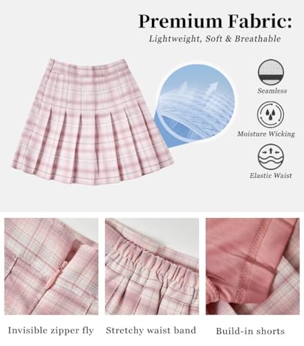 Laimi Duo Girls's Pleated Skirts high Waist mini Tennis Skater Skirt Pink Plaid Athletic Golf Skort Lightweight Skorts for Girls Size 6 — view 5