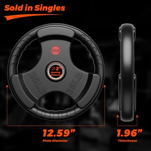 Xddias Rubber Weight Plates 2-Inch Olympic Grip Plate In Pairs Or Single For Strength Training, Weightlifting And Bodybuilding In Home & Gym, Solid Cast Iron Weight Plates For Barbell, 10Lb-45Lb #TOP1