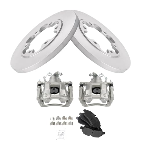 Image of TRQ Rear Brake Pad and Rotor Set Semi Metallic Coated Rotors Calipers Compatible with 2015-2019 Ford Transit-350 HD