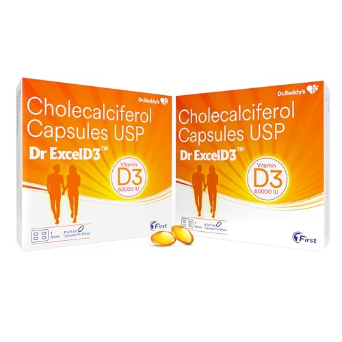 Image of Dr ExcelD 3 From Dr. Reddy's | Vitamin D3 60000 Iu For Bone /Joint /Mental Health And Healthy Heart For Men & Women| 4 Capsules * Pack Of 2