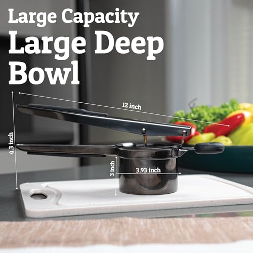 Image of PriorityChef Large 15oz Potato Ricer, Heavy Duty Stainless Steel Potato Masher and Ricer Kitchen Tool, Press and Mash Kitchen Gadget For Perfect Mashed Potatoes - Everytime, All Black