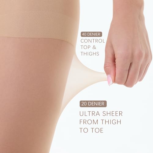 MEME&WEWE 2 Pairs Tights for Women, Sheer Stockings for Women Pantyhose,20D High Waist No Rip Control Top Tight Pantyhose3