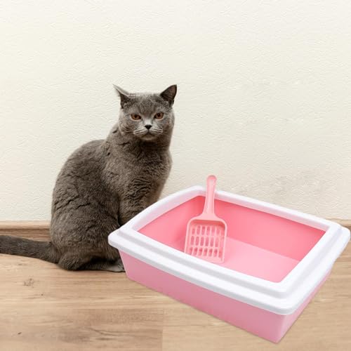 Arenero para gato con lados altos anti-salpicaduras rosa miniatura 2