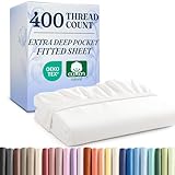 Extra Deep King 400 Thread Count Cotton Fitted Sheet - Hotel Luxury Single Fitted Sheet Only - Easily Fits 18' to 24' Mattress - Soft, Wrinkle Free, Breathable & Comfy Extra Deep Pockets White Fitted
