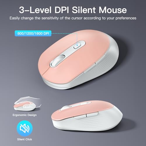 Wireless Keyboard and Mouse Combo, Soueto 2.4G Full-Sized Computer Keyboard with Phone Tablet Holder, 22 Multimedia Shortcuts, Numeric Keypad, 6 Button Silent Mouse for Windows, Mac (Pink) Wireless Keyboard and Mouse Combo, Soueto 2.4G Full-Sized Computer Keyboard with Phone Tablet Holder, 22 Multimedia Shortcuts, Numeric Keypad, 6 Button Silent Mouse for Windows, Mac (Pink)