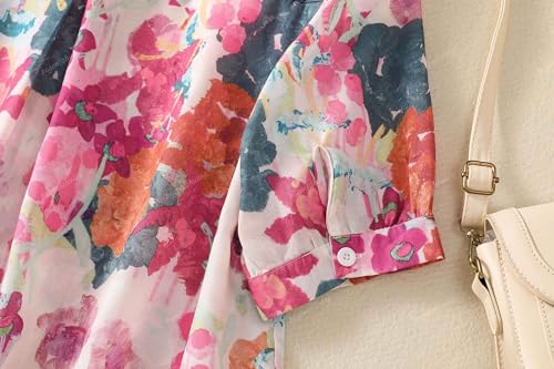 Image of Gufrina Women Mustard Multicolor Floral Print Button-Down Shirt with Elbow Sleeves and Collar Neck in Soft Breathable Fabric Ideal for Casual wear and Relaxed Styling