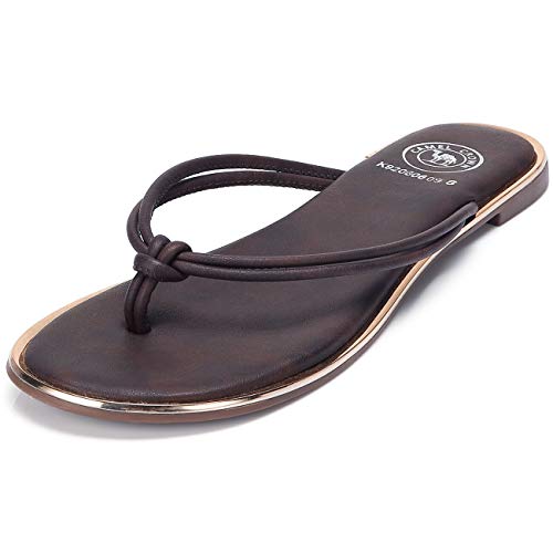 CAMEL CROWN Women's Metallic Flip-Flops Braided T-Strap Thong Flat Sandals Faux Leather Fashion Slip on Beach Summer Shoes