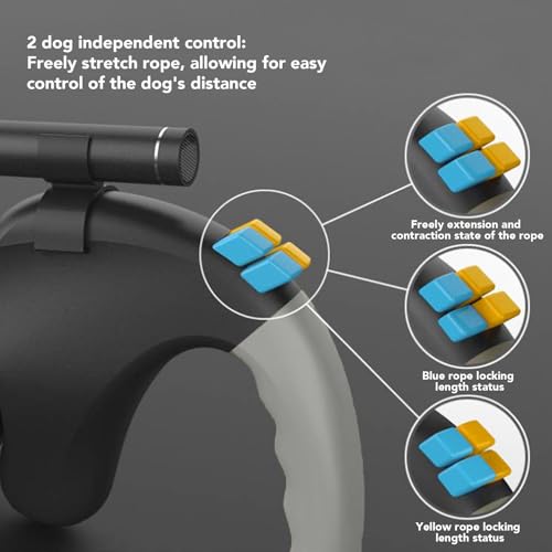 Laisse rétractable double tête pour deux chiens design ergonomique noir