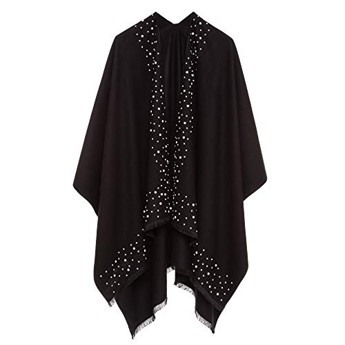MELIFLUOS DESIGNED IN SPAIN Women's Shawl Wrap Poncho Ruana Cape Cardigan Sweater Open Front for Fall Winter (PCP-11)