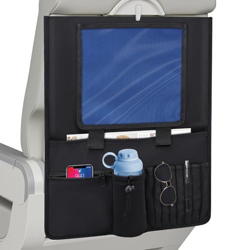 Airplane Seat Organizer, Airplane Storage Organizer with Tray Table Cover for Seat Back, In Flight Seat Back Organizer Bag, Airplane Travel Essentials, Dark Blue