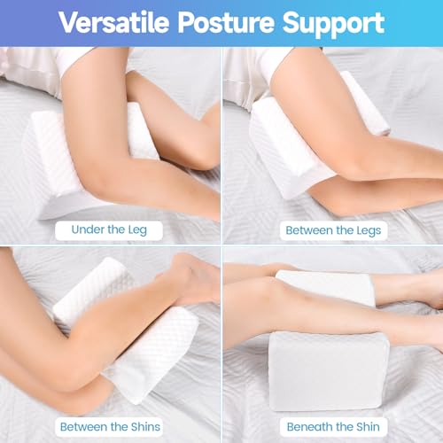 Image of CloudBliss Knee Pillow for Side Sleepers - Cooling Leg Pillow for Side Sleeping, Memory Foam Knee Pillow for Hip Pain, Lower Back Pain, Sciatica Pain, Knee Wedge Pillow with Contour Design, White