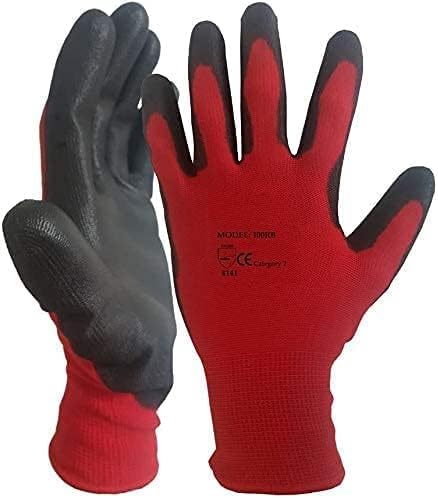 A406 12 Pairs Red Black Nitrile Coated Gloves Nylon Safety Work Gloves Garden Gloves Builders Gloves Mens Gardenin (Medium/8)