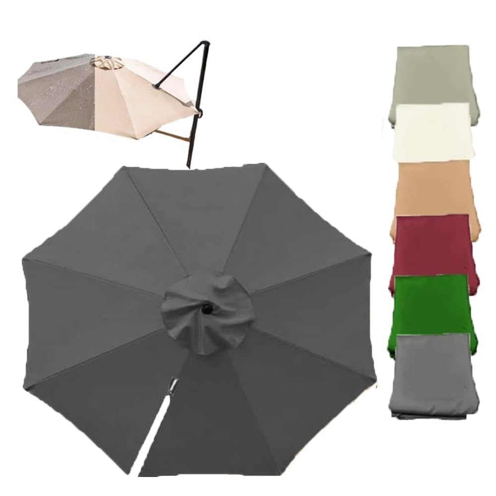 SVBVRFEEW 11ft 11.5ft Patio Umbrella Replacement Canopy Top Round Cantilever Umbrella Replacement Fabric Market Umbrella Canopy Offset Umbrella Cover 8 Ribs(Gray,300cm (9.8ft))